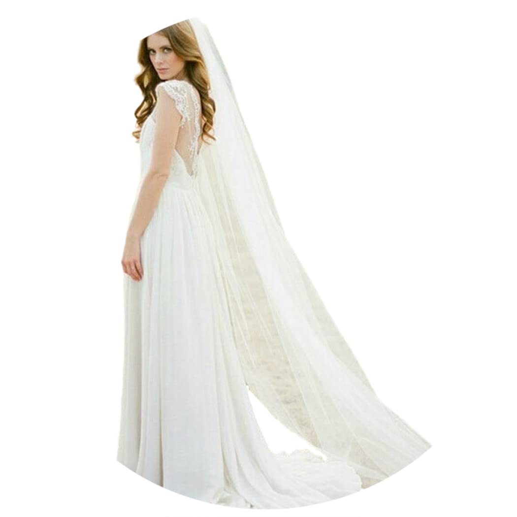 Photo 1 of Unsutuo Wedding Veil Comb Bridal Cathedral Veil 1 Tier Drop Veil Wedding Rhinestones Hair Comb for Brides, 118 Inches (118" W-118 L,White)