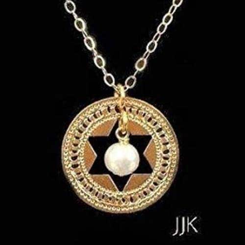 Star Gold Necklace, Hebrew Jewelry for Women, Pearl