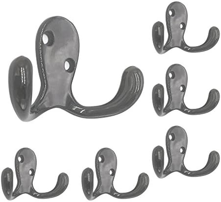 Latom Double Prong Robe Hooks Heavy Duty Wall Mounted Rustic Hanging Hooks Retro Cloth Hanger Coat Hanger - Pack of 6