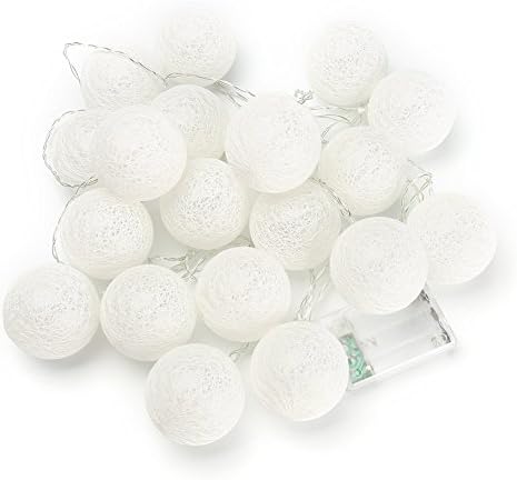 HongG String Lights 3 Meters 20 LED Cotton Ball Battery Powered Globe Fairy Lantern Lights for Patio, Gardens, Bedroom, Wedding, Party (White)