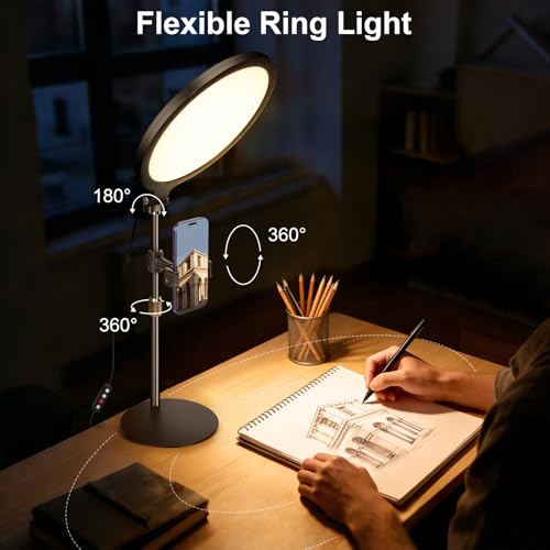Eocean Ring Light with Stand, 10.5'' Full-Screen Desktop Ring Light with Phone Holder for Mobile Phone/iPhone/Video Recording, 30 Light Modes LED Selfie Ring Light for Webcam, Meetings, Live Stream