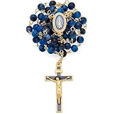 Mondo Cattolico Rosary Beads catholic for Women and Men from Vatican, Miraculous Virgin Rosary with Variegated Glass on a Gold Plated Brass Chain - Perfect Catholic gifts