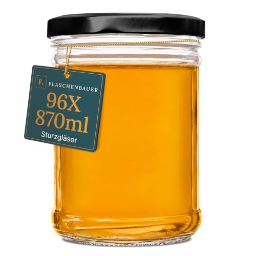 Flaschenbauer - 96er Set Sturzgläser 870ml - Einmachgläser mit Deckel TO100, Marmeladengläser, Schraubgläser, Joghurtgläser, Sturzgläser zur Aufbewahr