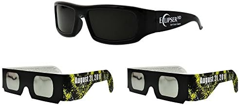 Eclipser HD Safe Solar Plastic Glasses – with 2 BONUS Custom Designed Paper Eclipse Glasses- ISO and CE Certified for the Safest Direct Solar Viewing
