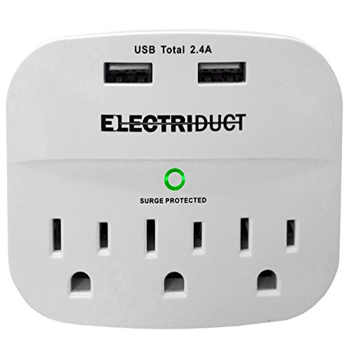 3-Outlet Surge Protector with 2 USB Ports 2.4A Wall Charger - White
