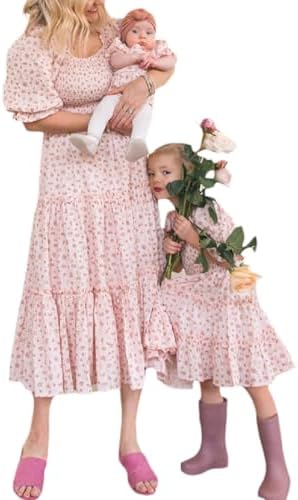 mommy and me matching pink dresses Light Pink Mother Daughter Matching Dress, Mommy and Me Outfits, Mother Daughter Dress, Photo Shoot, Photo Session First Birthday Maxi Dress