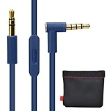 Replacement Audio Cable Cord w/ In-line Remote & Microphone + Replacement Leather Pouch Soft Storage Bag for Beats by Dr Dre Headphones Solo Studio Pro Detox Wireless Mixr Executive (Blue)