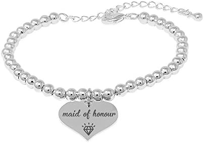 Truly Charming Thank You For Being My Maid Of Honour Engraved Beaded Bracelet Supplied In A Special Themed Gift Box