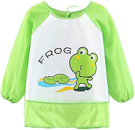 Cute Cartoon Unisex Infant Toddler Baby Waterproof Sleeved Bib, Baby Toddler Smock (6 Months-3 Years) (green-frog)