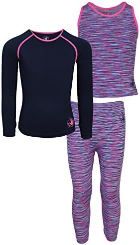'Body Glove Girl\'s 3 Piece Athletic Tank Top, Long Sleeve Shirt and Leggings Set, Space Dye Navy 6/6X'