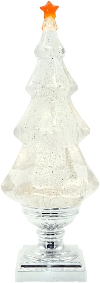 Snow Globes - DRomance Christmas Tree Snow Globe Lantern with Music, LED Light-up Singing Snow Globe with Timer Battery Operated USB Powered Holiday Decor(Silver)