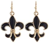 Artisan Owl - Black Fleur De Lis Dangle Earrings (Gold Tone)