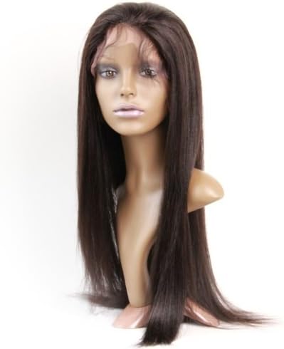 Full Lace Wigs Hand Made Human Hair Remy 100% Brazilian Virgin #1b Yaki Straight (12", 1b)