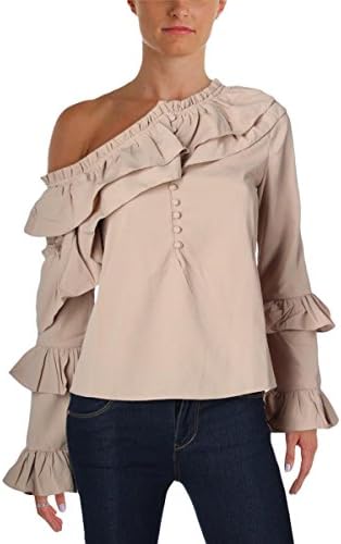 Walter Baker Womens Irina Ruffled Tiered Blouse Tan S