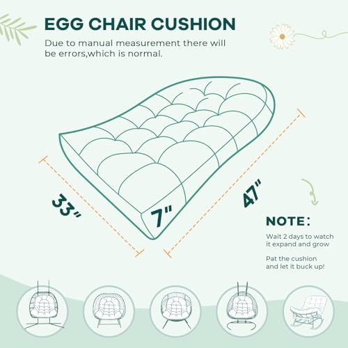 joomie Egg Swing Chair Cushion Replacement Waterproof 120x84x18 cm Thicken Outdoor Patio Hanging Basket Chair Cushions Removable Pad with Ties for Garden Cocoon Egg Hammock Chair, Yellow-Green Leaf