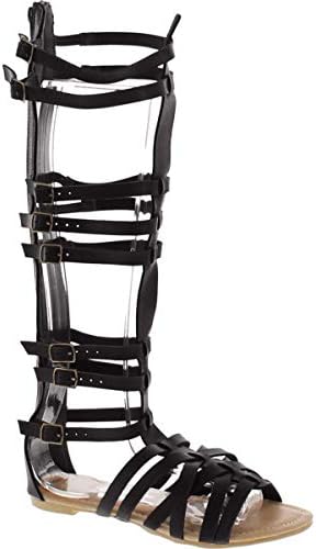 StyleUpGirl Monica-1 Knee High Gladiator Sandals Marcelino Black Brown Knee