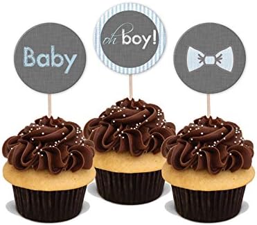 24 baby boy shower themed cupcake toppers
