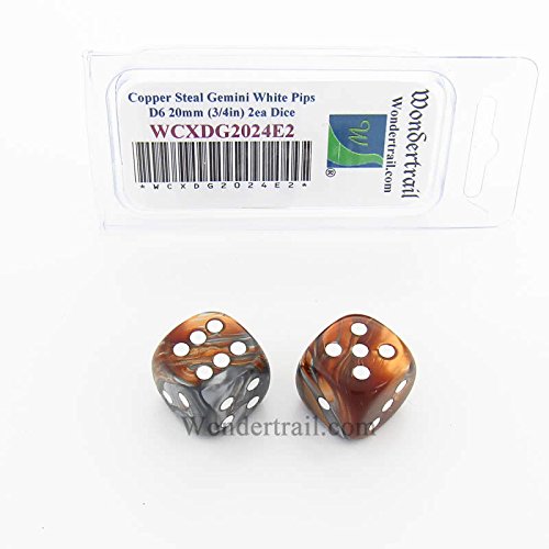 WCXDG2024E2 Copper and Steal Gemini Dice with White Pips 20mm (3/4in) D6 Pack of 2
