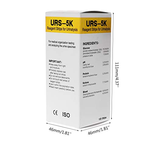 Itlovely 100Pcs URS-5K Glucose PH Protein Ketone Blood Urine Test Strip Reagent Strip for Urinalysis with Anti-VC Interference Ability