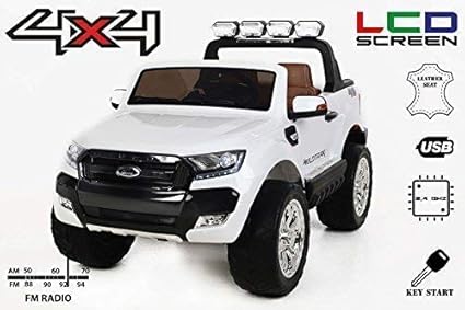 RIRICAR Ford Ranger Wildtrak 4X4 LCD Luxury, Elektro Kinderfahrzeug, LCD-Bildschirm, Weiss - 2.4Ghz, 2 x 12V, 4 X Motor, Fern