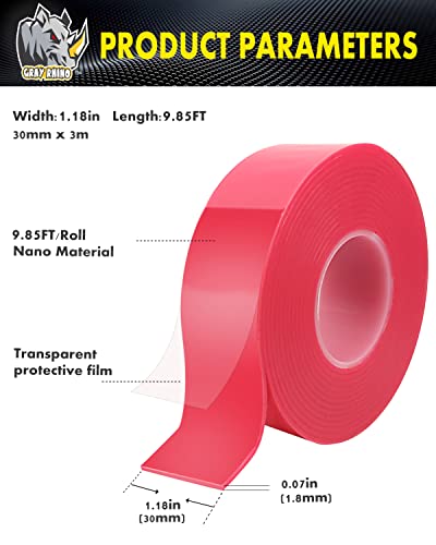 Red Clear Double Sided Tape Heavy Duty Nano Tape Command Strips Tape Bubble Transparent Mounting Adhesive Tape for Walls, Carpets, Pictures,Crafts, Strong Removable Double Stick Tape