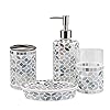 4-Piece-Housewares-Glass-Mosaic-Bathroom-Accessories-Set-Durable-Bath-Organizer-Includes-Soap-Dispenser-Pump-Toothbrush-Holder-Tumbler-Soap-Dish-Sanitary-High-Class-Home-Decor-Gift-Gray-bue 4-Piece Housewares Glass Mosaic Bathroom Accessories Set, Durable Bath Organizer Includes Soap Dispenser Pump…