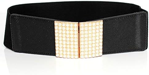 Amazon Luxe Mimosa リュクスミモザ ベルト ゴム ベルト レディース 太 ベルト パールバックル ウエストマーク フリーサイズ Cbl1549d ブラック ベルト 通販