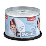 Imation Inkjet Printable DVD-R Discs, 4.7GB, 16x, Spindle, White,
50/Pack