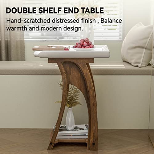 COZAYH Rustic Farmhouse End Table, Tray Top Wedge Side Table French Country Decor for Family