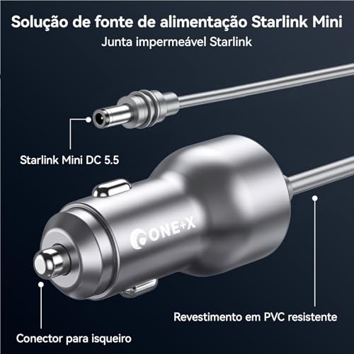 Carregador Veicular para Starlink Mini, Adaptador DC Impermeável 12V-24V com Cabo 3M e Saída 5.5mm, Mantém a Internet Estável Durante Viagens – Tomada 12V Ignição para Carro, Caminhonete, Camping, RV