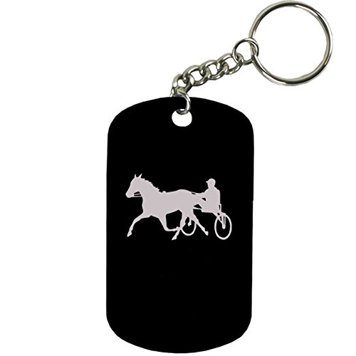 Personalized Engraved Custom Harness Horse Racing 2-inch Colored Anodized Aluminum Customizable Keychain Dog Tag, Black