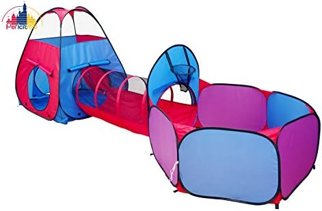 Heavy Duty Play Tent Play Tunnel Ball Pit Combo Designed to Connect (3-in-1 Blue-Red-Purple)
