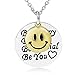 YFN S925 Sterling Silver Emoji Smile face Inspirational Letters Engraved 2 Piece Charm Pendant Necklace (Smile Face Necklace)