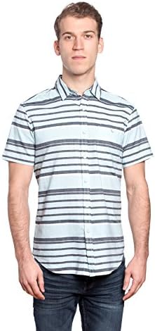 Free Planet Mens Designer Horizontal Striped Collared Shirt with Chest Pocket - Light Blue / Navy Stripe, XL