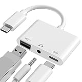 USB C Female OTG Audio Adapter, 3 in 1 Digital Camera USB Reader, 3.5mm Headphone Jack and Charging Port Splitter Adapter, Support Card Reader, Compatible with iPad Pro, Pixel 3/3 XL/2/2 XL, and More