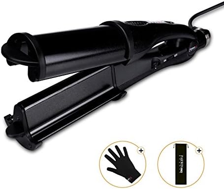 PARWIN BEAUTY Deep Waver Curling Wand 2 in 1 Professional Hair Curler with Heat Settings, Anti-scalding Insulated Tip &amp; Heat Resistant Glove For Big Wavy Hair Styles, Black