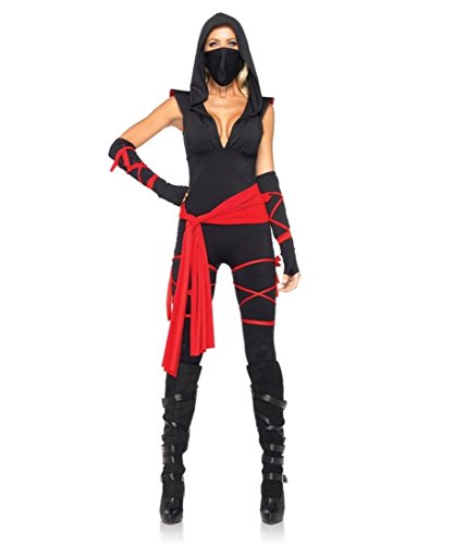 Wonder Wall Costumes 4Pc Deadly Ninja Catsuit Waist Sash Arm Warmers Mask Wraps