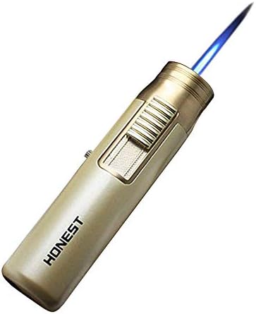 Outdoor Electronic Windproof Lighter 1300 Degree Jet Flame for Welding Soldering Pen Butane Gas Refillable (Gold, Short)