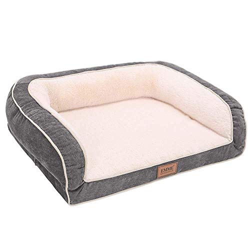 EMME Pet Bed Sofa-Style Orthopedic Dog Beds Removable Cover Ultra Plush Deluxe Couch for Large Dogs (Grey, Medium)