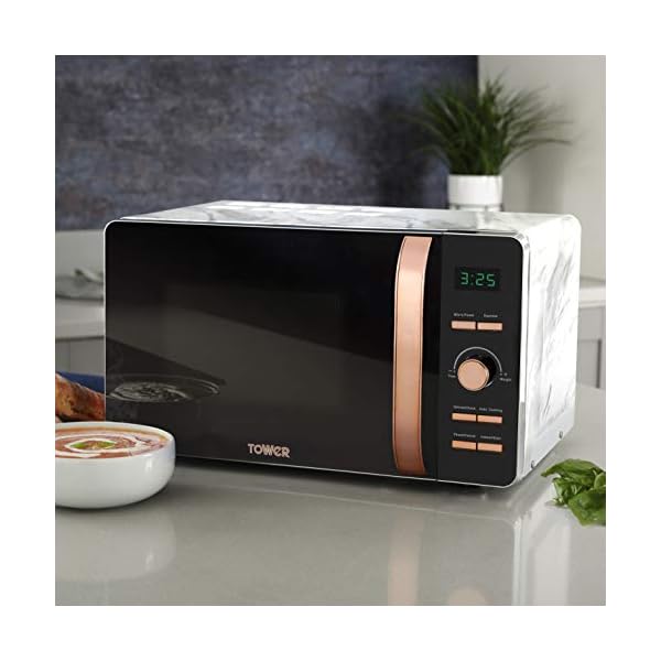 Tower T24021WMRG Digital Microwave with 60-Minute Timer and 8 Autocook Settings, 20L, 800W White Marble and Rose Gold
