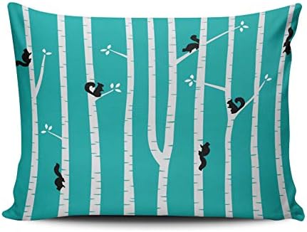 DOUMIFA Mint Turquoise and White Black Squirrels Climbing Birch Trees on Aqua Home Decoration Throw Pillowcase 12X18 inch Boudoir Size One Side Design Printed Custom Cushion Cover Case (1-Pack)