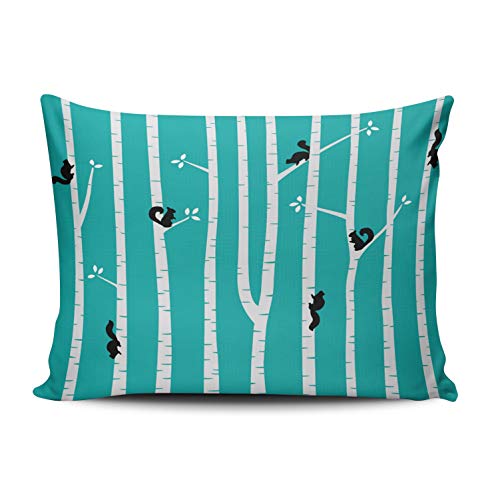 DOUMIFA Mint Turquoise and White Black Squirrels Climbing Birch Trees on Aqua Home Decoration Throw Pillowcase 12X18 inch Boudoir Size One Side Design Printed Custom Cushion Cover Case (1-Pack)
