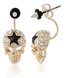 Gold Tone Punk Rock Sugar Skull Skeletons Earrings with Star Swarovski Crystal by Lovey Lovey (Black)