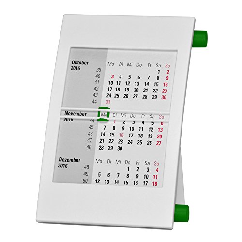 Truento 3-Monats-Tischkalender für 2 Jahre (2019 und 2020) - mit Drehmechanik - Aufstellkalender - weiß/grün
