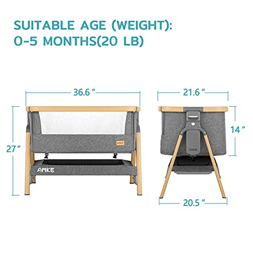 AMKE Bedside Sleeper for Baby,35s Quick Assemble Crib with Storage Basket,Portable for
