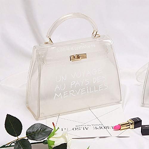 Yaldoendo Lady Women Transparent PVC Clear Alphabet Jelly Bag Cosmetic Purse Shoulder Tote Girl Candy Color Casual Handbag Messenger Waterproof Quality hand/beach bag for Holiday