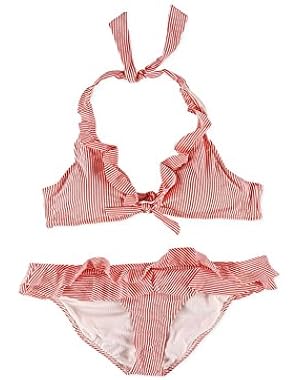 Jessica Simpson Womens Seersucker Ruffle Waist Brief 2 Piece Bikini