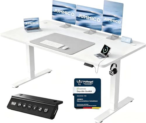 JUMMICO Höhenverstellbarer Schreibtisch 160 x 70 cm, USB-A-Anschluss