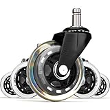 (Set of 5) Office Addiction - Office Chair Replacement Wheels - Hardwood Safe 3-Inch Heavy Duty Replacements - Ball Bearing Swivels - Floor Safe Design - Black/Clear