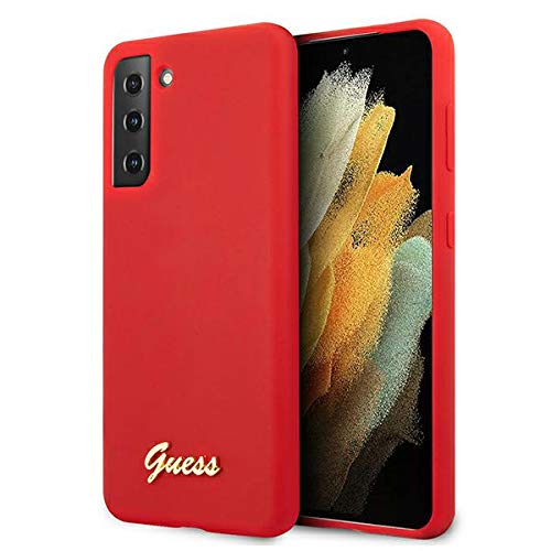 Guess GUHCS21MLSLMGRE Hard Case for S21+ G996 Silicone Script Metal Logo Red